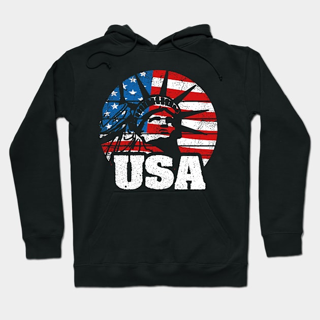 Vintage 4th of July USA Statue of Liberty American Flag Hoodie by DARSHIRTS